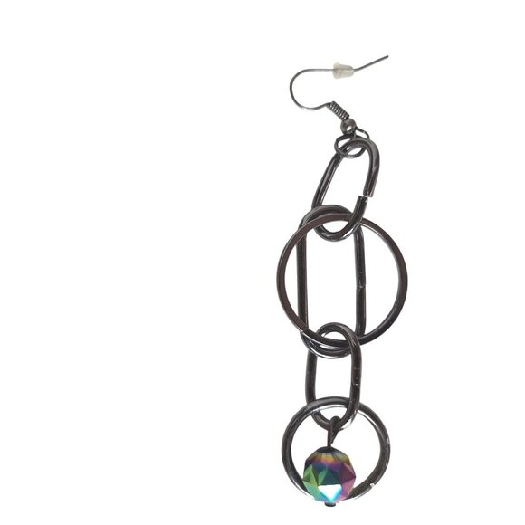Silver Tone Chain Link Drop Earrings With Iridescent Beads - Picture 3 of 4